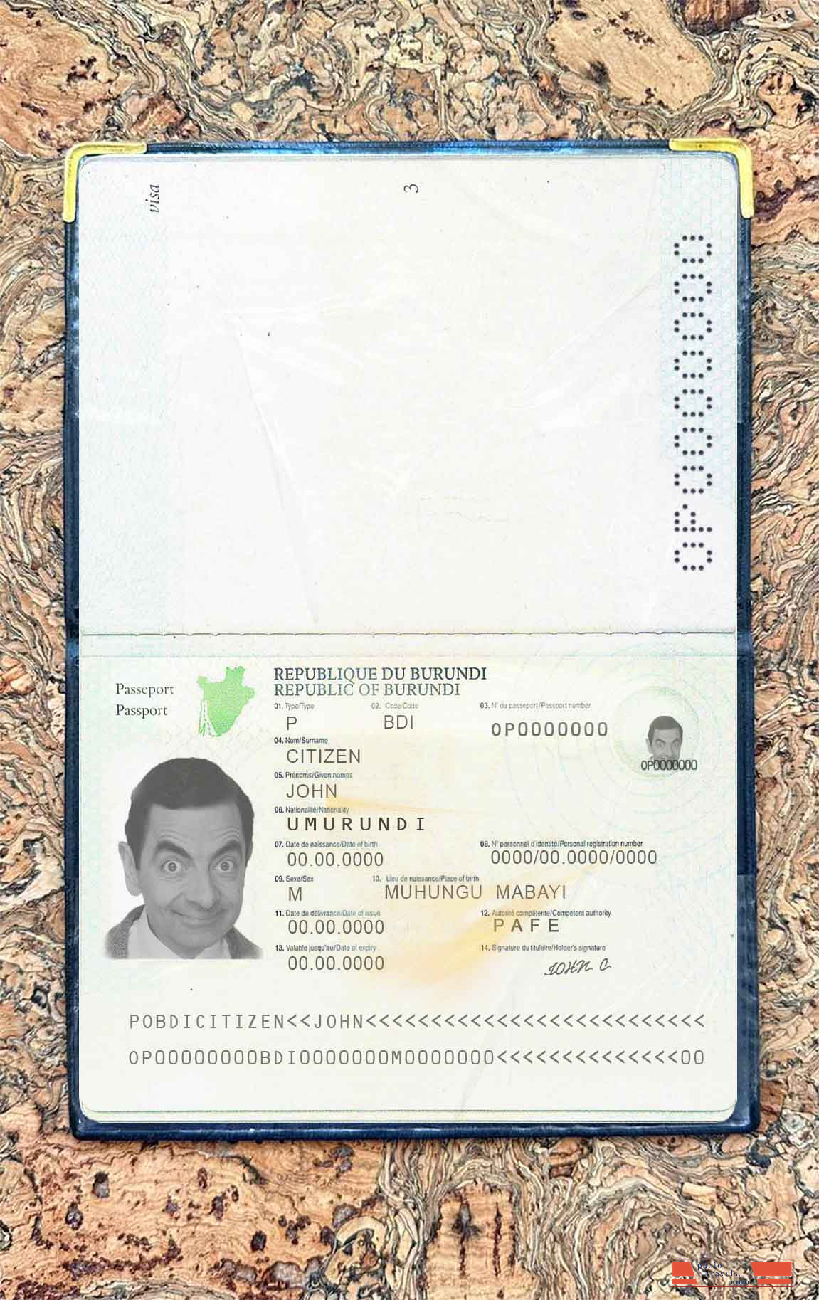 Burundi passport (2011 2019) photo look PSD template